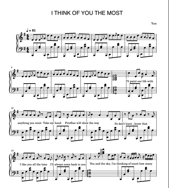 I Think Of You The Most Yungkai Sheet Music ( Full Version )