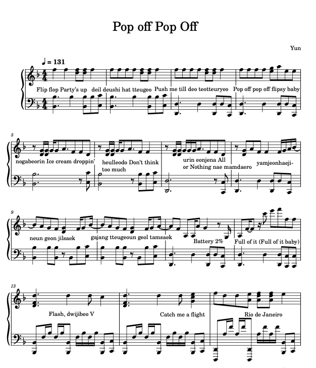 Pop Off Pop Off KiiKii Sheet Music ( FULL VERSION )