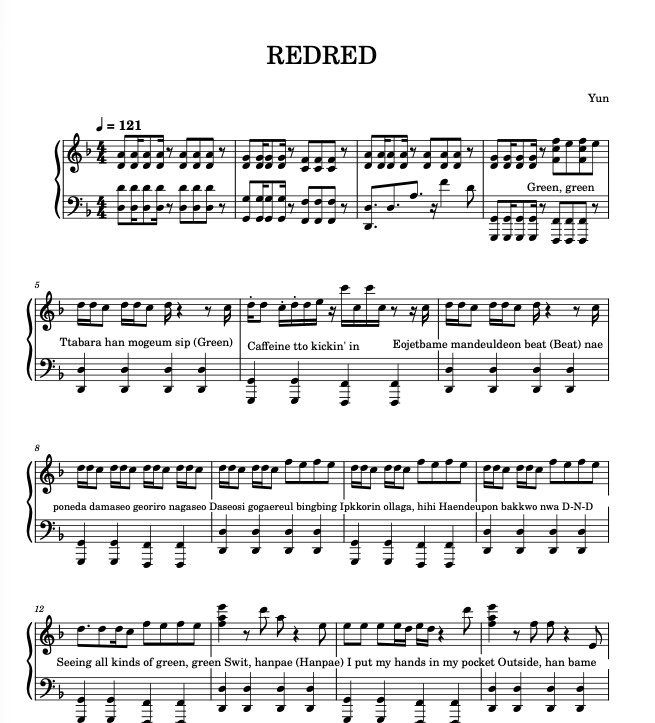 REDRED Cortis Sheet Music ( FULL VERSION )